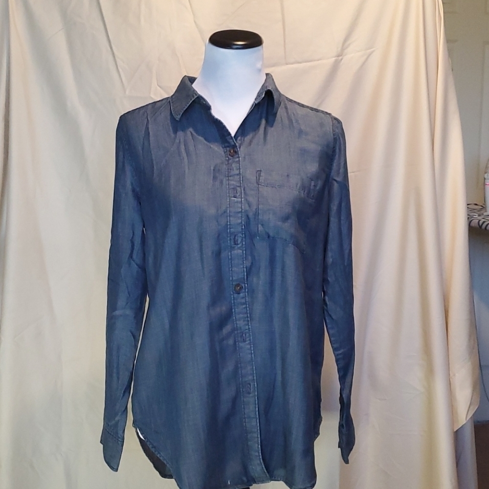 Liz Claiborne Button-Up Jean Shirt w/Cuffs SZ S